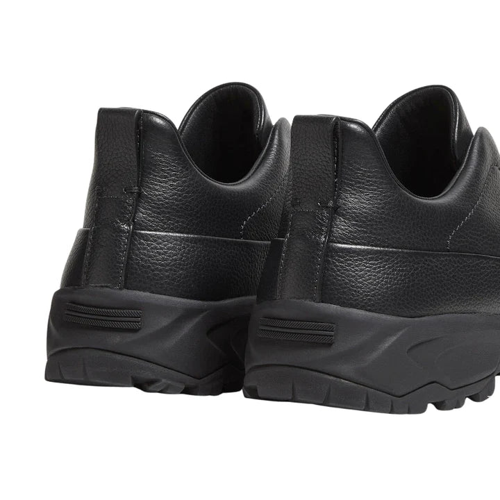 Zegna - Triple Stitch Monte Grained Calf Leather Black Slip On Sneakers