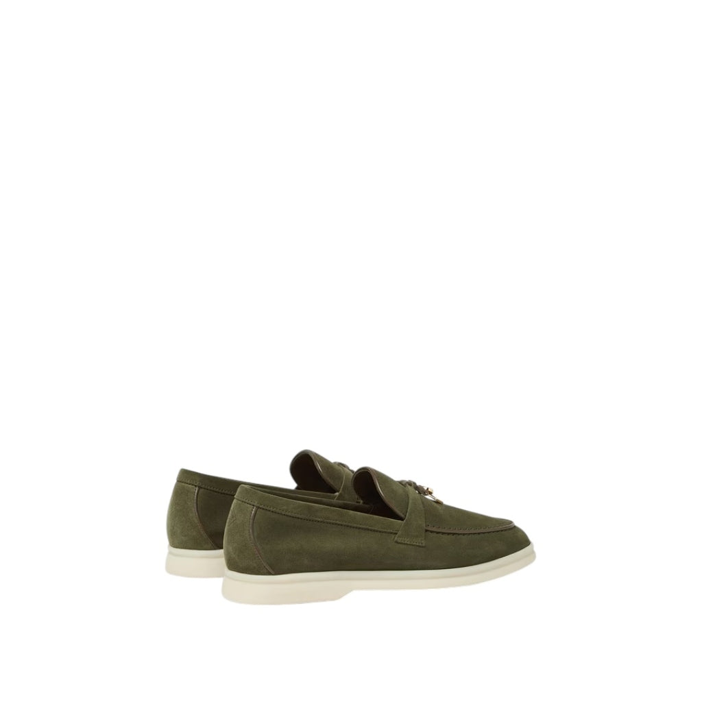 Loro Piana Summer Charms Walk Loafer Suede Ribbon Green