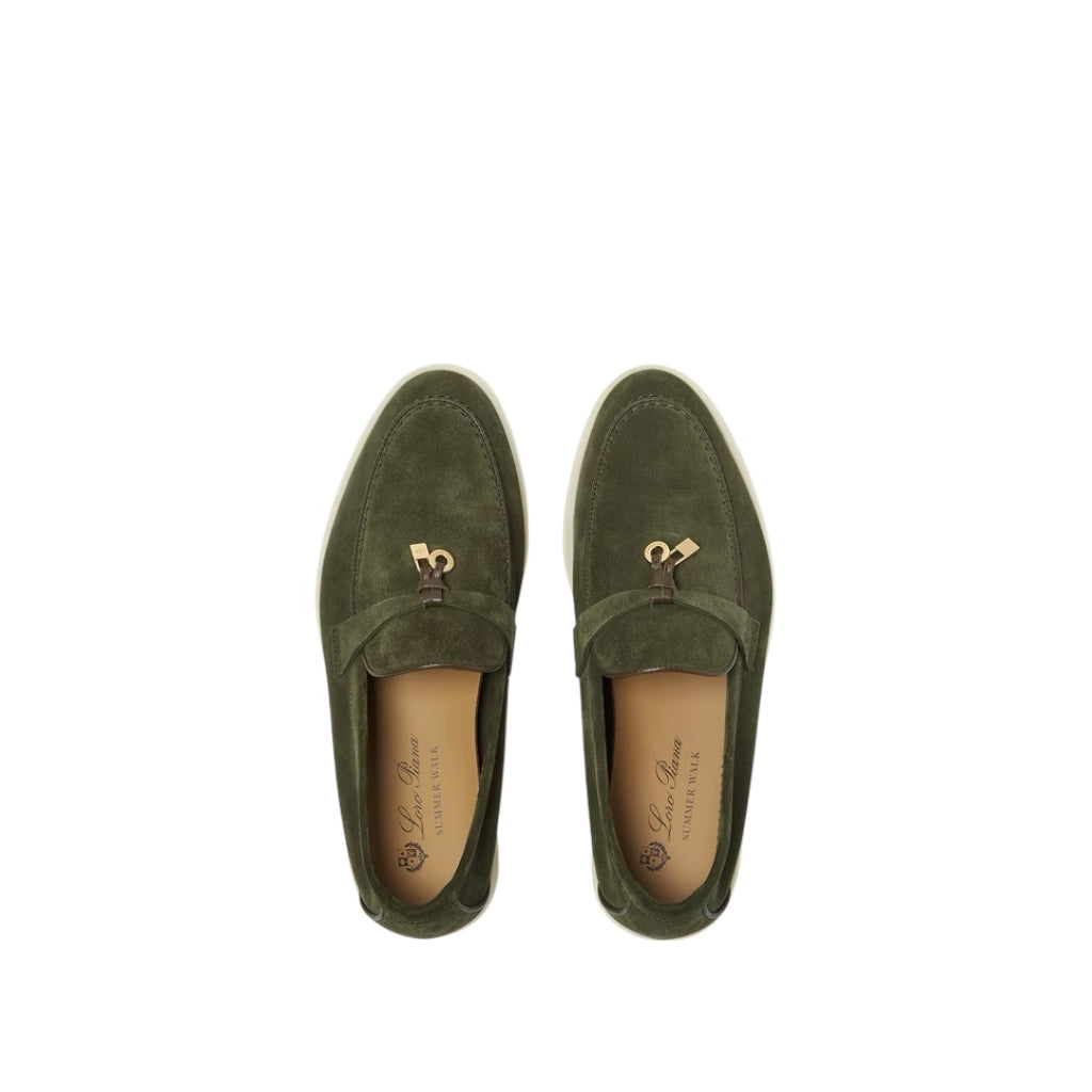 Loro Piana Summer Charms Walk Loafer Suede Ribbon Green
