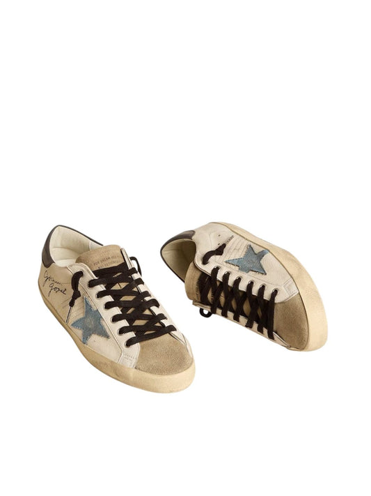 Golden Goose Super-Star in nappa leather with light blue suede star and gray leather heel tab