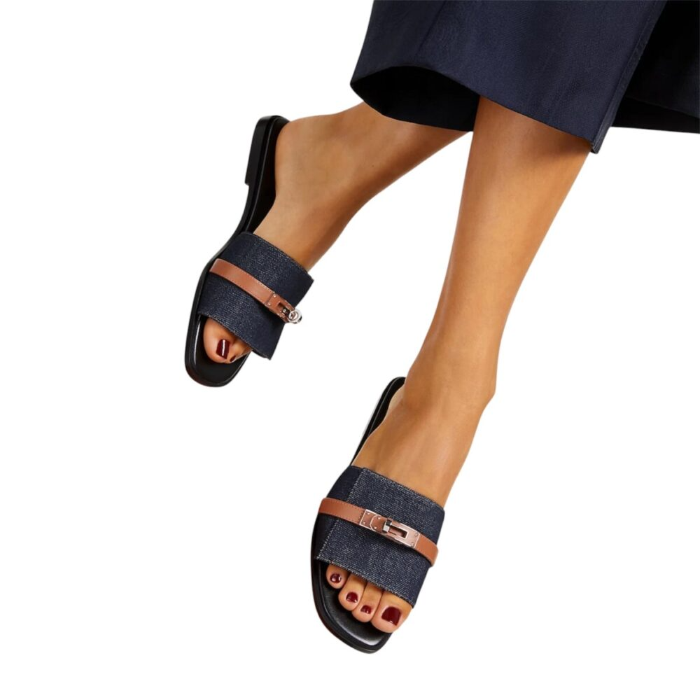 Hermes Giulia sandal Bleu Brut Naturel