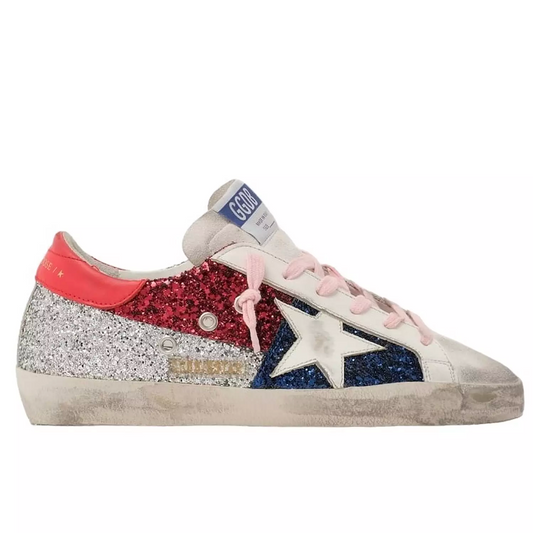 Golden Goose Glitter Detail Superstar Trainers In White