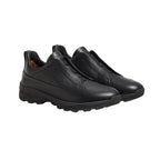 Zegna - Triple Stitch Monte Grained Calf Leather Black Slip On Sneakers