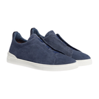 Zegna Utility Blue Suede Triple Stitch Sneakers