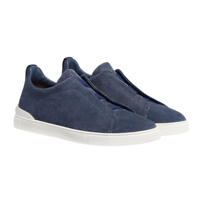 Zegna Utility Blue Suede Triple Stitch Sneakers