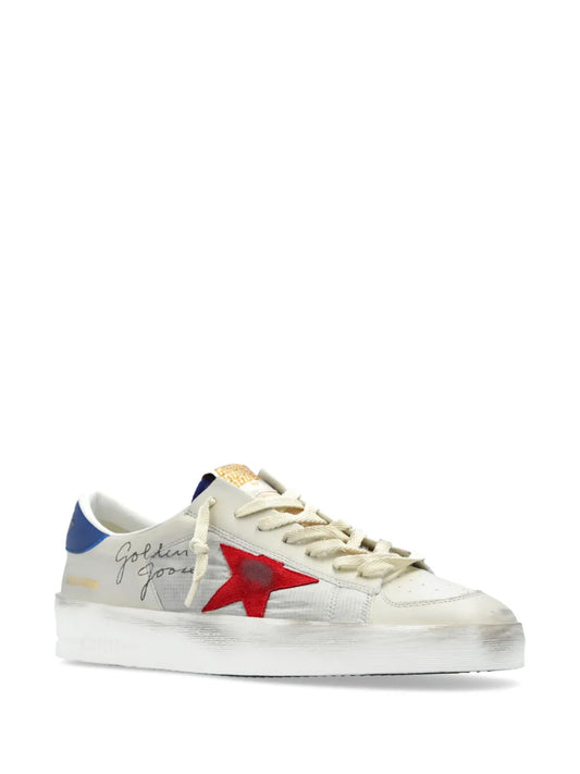 Golden Goose Stardan in laminated silver nylon with burgundy suede star