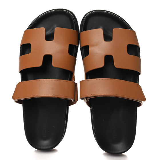 Hermes  Calfskin Womens Chypre Sandals Naturel