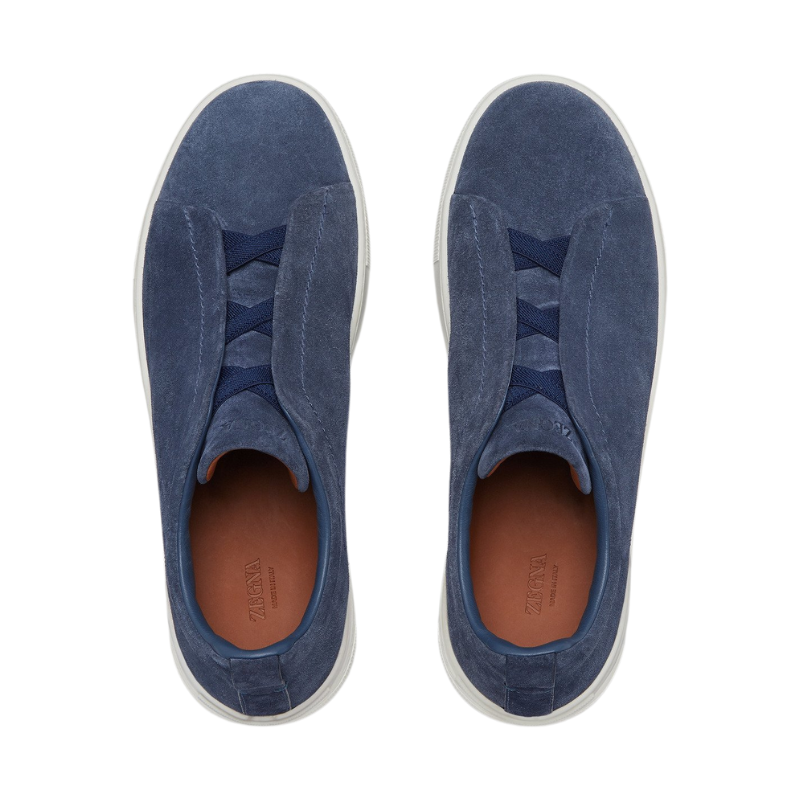 Zegna Utility Blue Suede Triple Stitch Sneakers