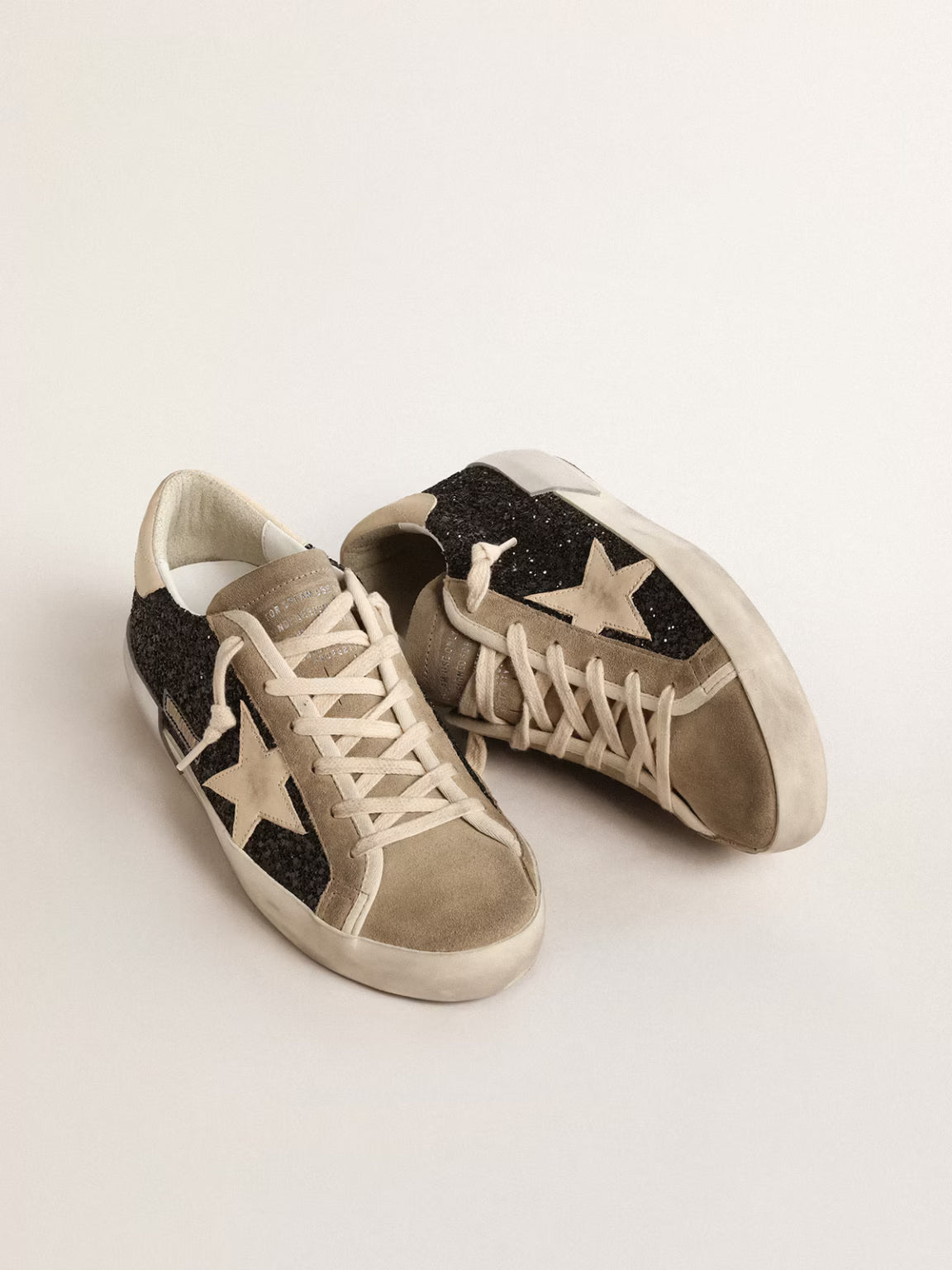 Golden Goose Stardan n black glitter with cream star and suede inserts