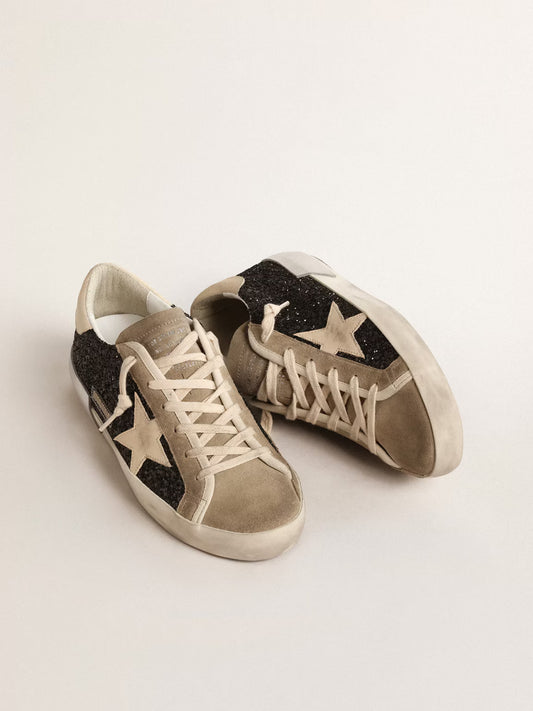 Golden Goose Stardan n black glitter with cream star and suede inserts