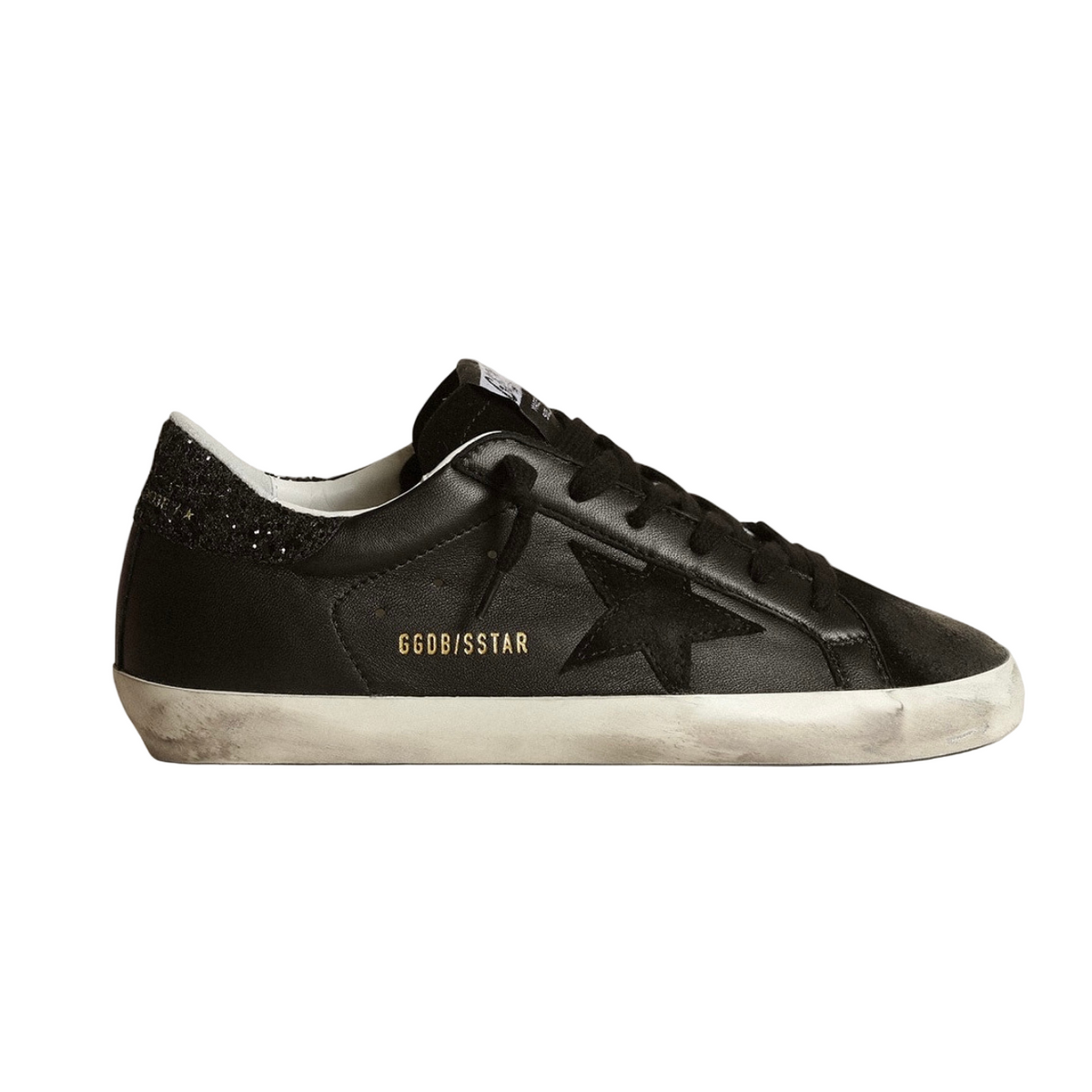 Golden Goose Super-Star Super-Star in black nappa with black star and glitter heel tab(Women's)