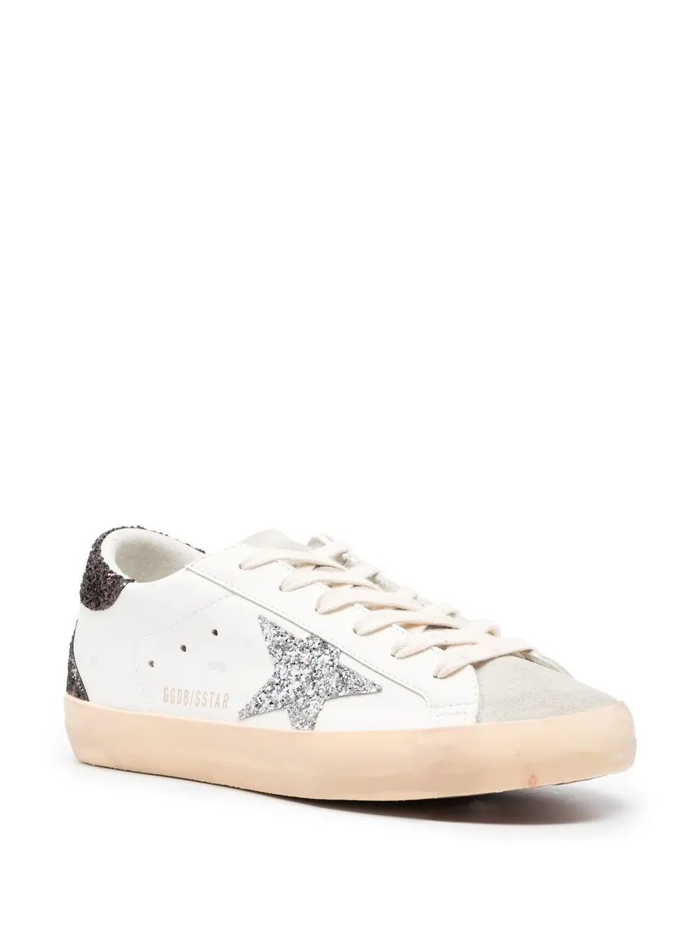 Golden Goose Super-Star with silver star and brown glitter heel tab