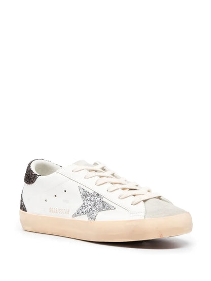Golden Goose Super-Star with silver star and brown glitter heel tab