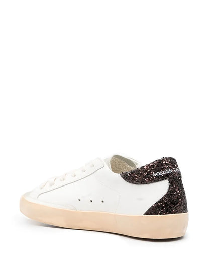 Golden Goose Super-Star with silver star and brown glitter heel tab