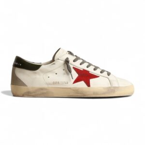 Golden Goose Super-Star with red suede star and green leather heel tab