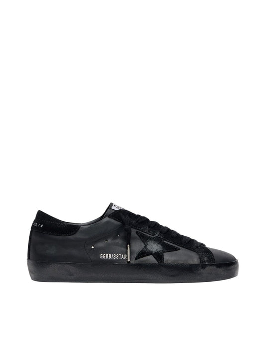 Golden Gosse Super-Star in black nappa with black suede star and heel tab