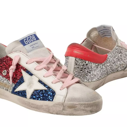 Golden Goose Glitter Detail Superstar Trainers In White